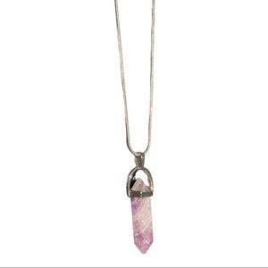 Necklace Hexagonal Amethyst Crystal Quartz Stone Pendulum Silver Lobster Clasp